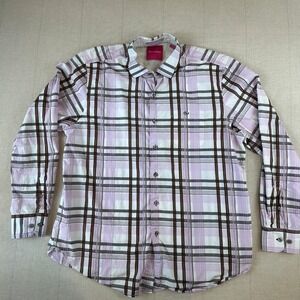 Tommy Bahama | Plaid Button Down Shirt Pink Brown 100% Cotton | Men's XL
